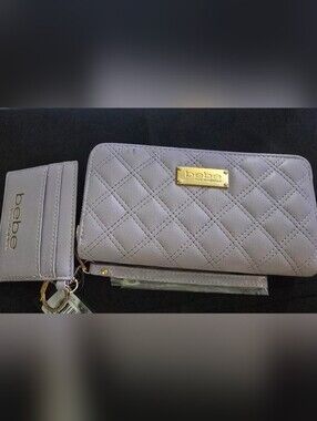 bebe Jessica Quilted Lavender Wristlet with Card Holder and Gold Accents